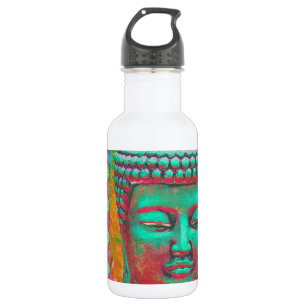 Buddha-Pop mit Patchwork-Borders in Blau und Rosa Trinkflasche