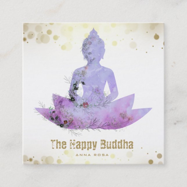 *~* Buddha QR Lotus Botanischer Flora AP33 Quadratische Visitenkarte (Vorderseite)