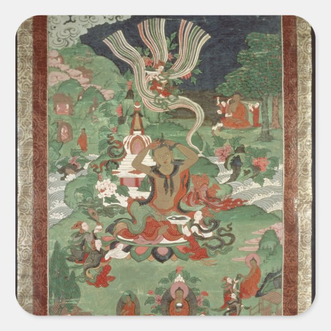 Buddha schneidet einen Haartuft Quadratischer Aufkleber (Vorderseite)