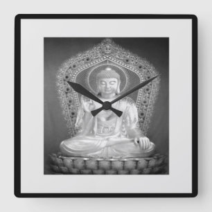 Buddha - Schwarz-Weiß-Uhr Quadratische Wanduhr