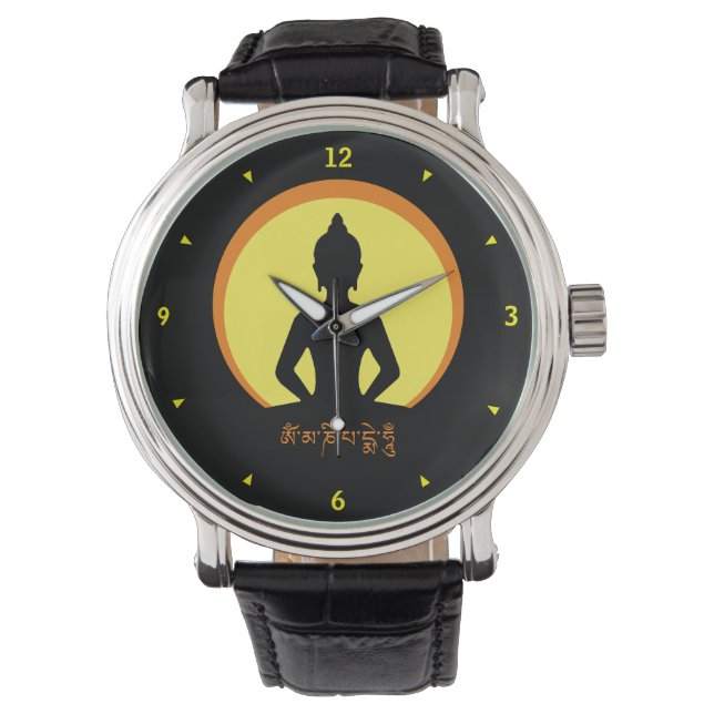 Buddha Shakyamuni & SunDisc /Licht in der Nacht Armbanduhr (Vorderseite)