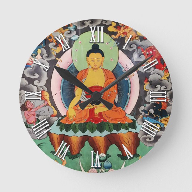 Buddha Shakyamuni, tibetischer Buddhismus, Nepal Runde Wanduhr (Vorderseite)
