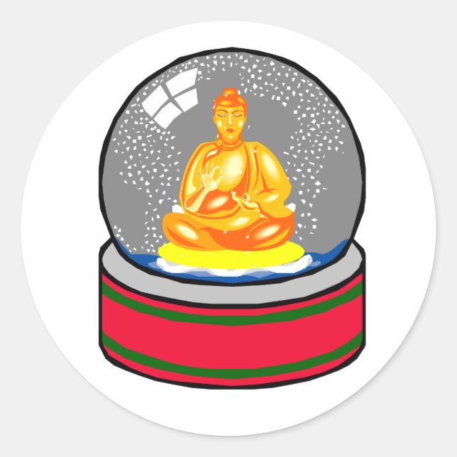 Buddha Snow Globe Runder Aufkleber (Vorderseite)