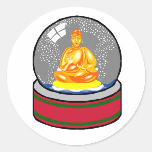 Buddha Snow Globe Runder Aufkleber