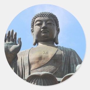 Buddha Statue in Blue Sky, Hand erhöht Runder Aufkleber