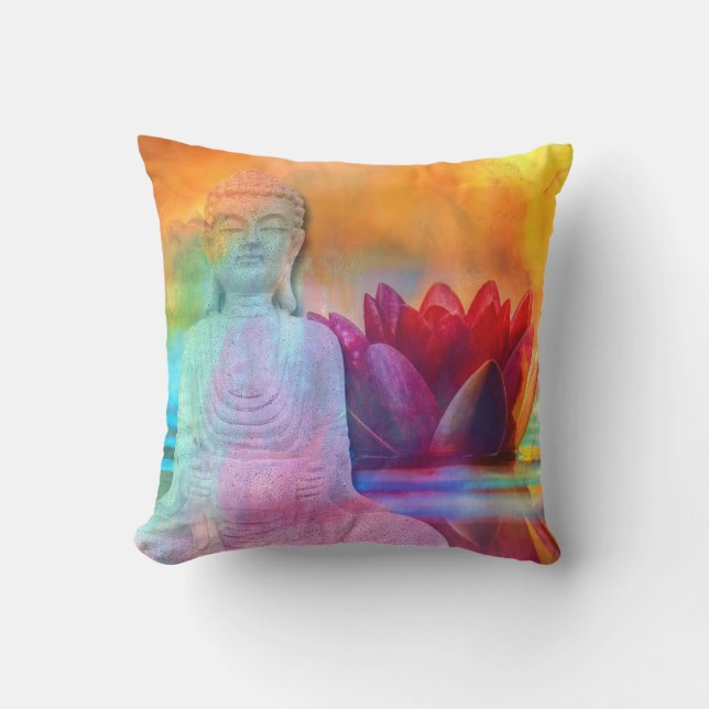 Buddha Statue & Lotus im Wasser Kissen (Vorderseite)