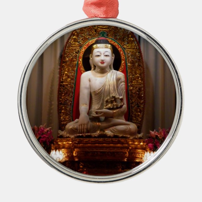 Buddha Statue Lotus Lage Tibetisch Ornament Aus Metall (Vorne)