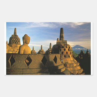 Buddha Statue und Stupas, Borobudur Temple Rechteckiger Aufkleber