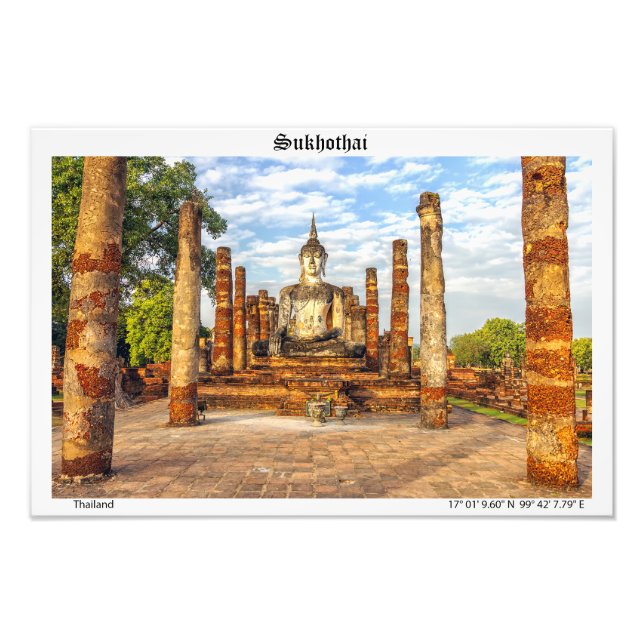 Buddha-Statue, Wat Mahathat, Sukhothai Fotodruck (Vorne)