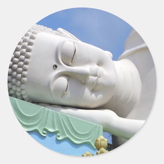 Buddha Statue zum Schlafen glücklichen Friedens Runder Aufkleber (Vorderseite)