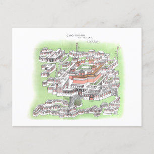 Buddha-Tempel von Cho-Khang in Lhasa 1902 Zeichnen Postkarte