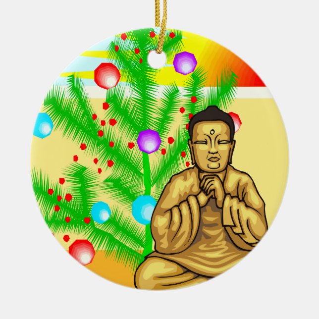 Buddha- und Weihnachtsbaum Keramikornament (Vorne)