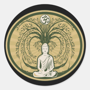 Buddha unter dem Bodhi-Baum Runder Aufkleber