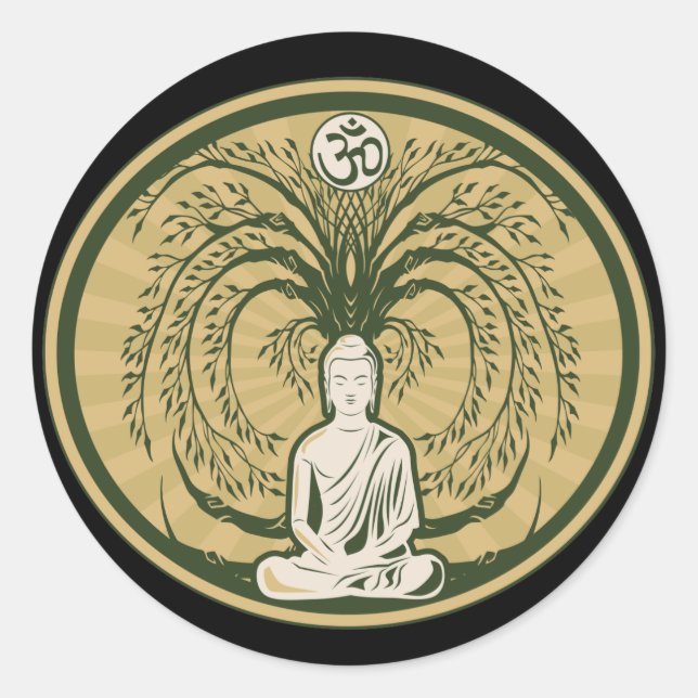 Buddha unter dem Bodhi-Baum Runder Aufkleber (Vorderseite)