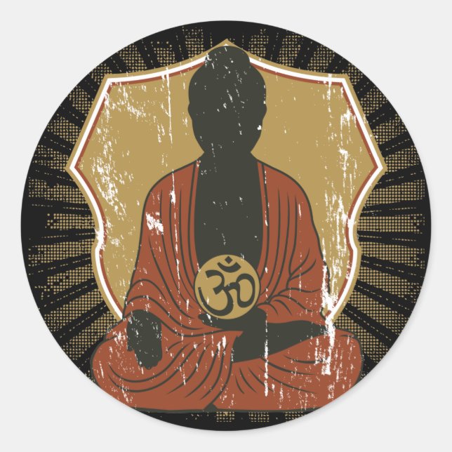 Buddha vermittelt Om-Symbol Runder Aufkleber (Vorderseite)