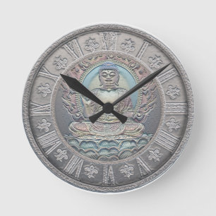 Buddha Vintage Silver Look Runde Wanduhr