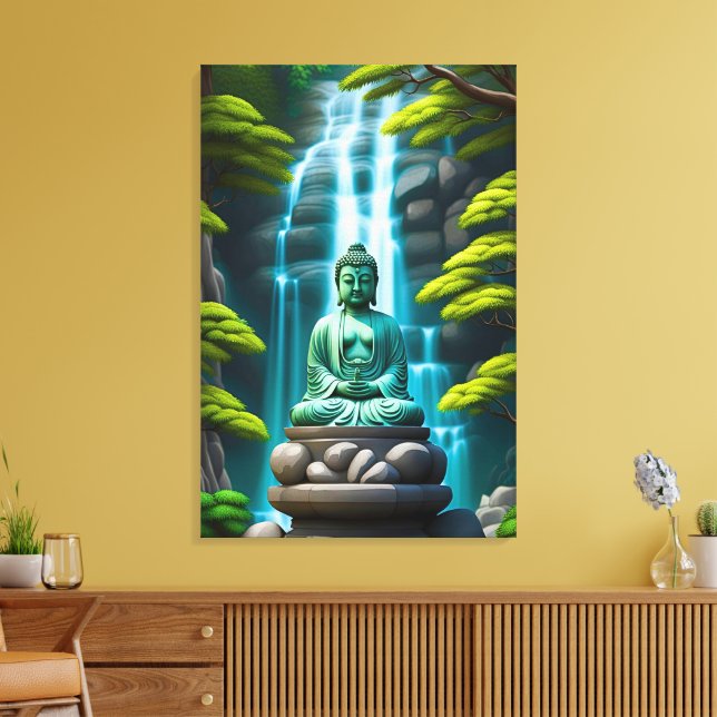 Buddha-Wasserfall Leinwanddruck (Insitu (Wohnzimmer))