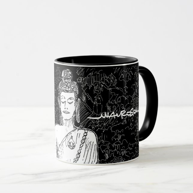 Buddha Wat Pho Temple Bangkok Thailand B&W Tasse (VorderseiteRechts)