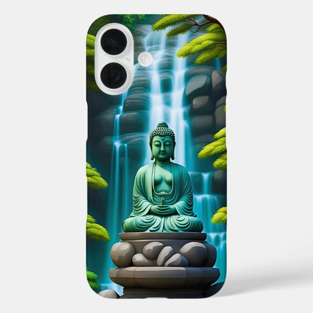 Buddha Waterfall iPhone 16 Hülle (Rückseite)