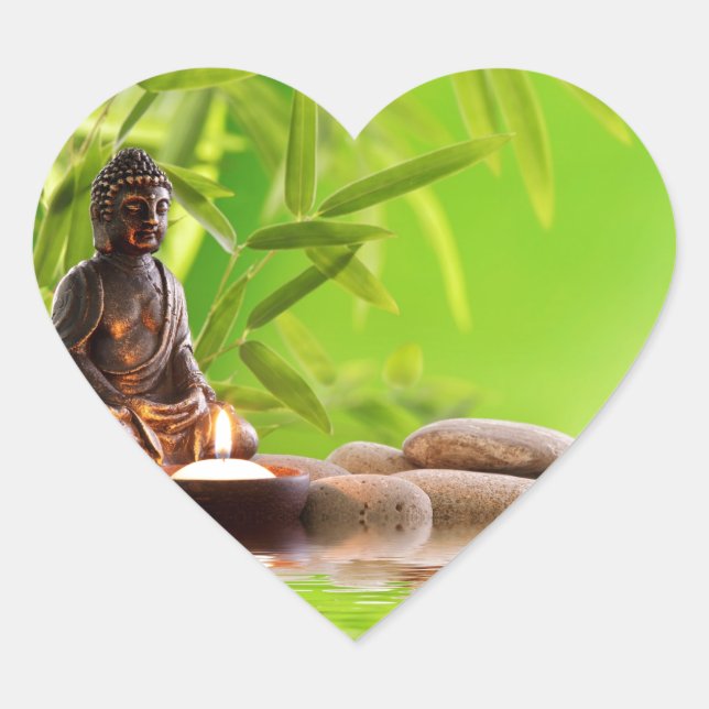 Buddha Zen Ruhe Garten Herz-Aufkleber (Vorderseite)