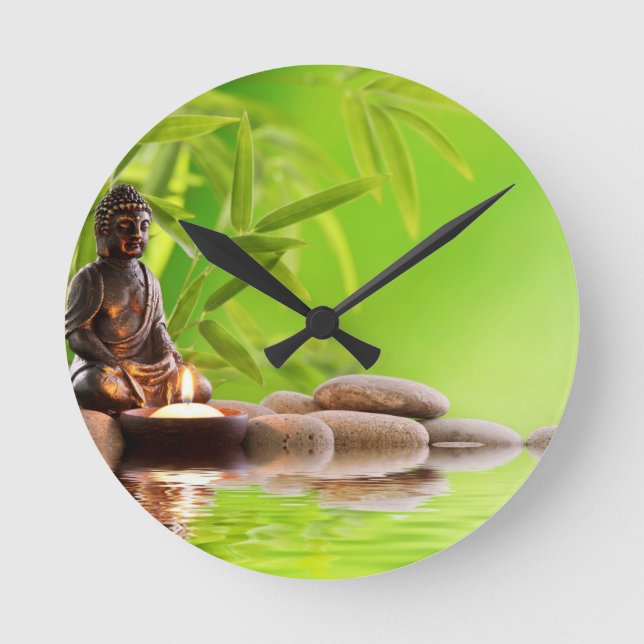Buddha Zen Ruhe Garten Runde Wanduhr (Vorderseite)