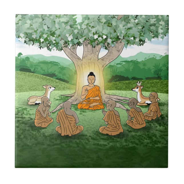 Buddhas erste sermon lehrende Keramik Tile Fliese (Vorderseite)