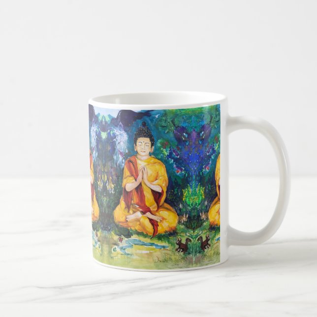Buddhas Garden Meditat Betet Maureen Girard Tibet Kaffeetasse (Rechts)