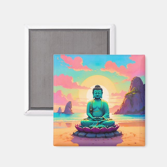 Buddhas Sunset Reflektion Magnet (Vorderseite/Rückseite)
