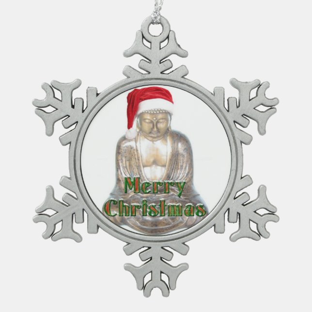 Buddhismus - Buddha - frohe Weihnachten Schneeflocken Zinn-Ornament (Vorderseite)