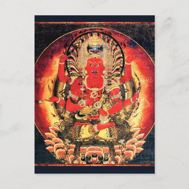Buddhistische Aizen Myoo Malerei aus dem 14. Jahrh Postkarte (Vorderseite)