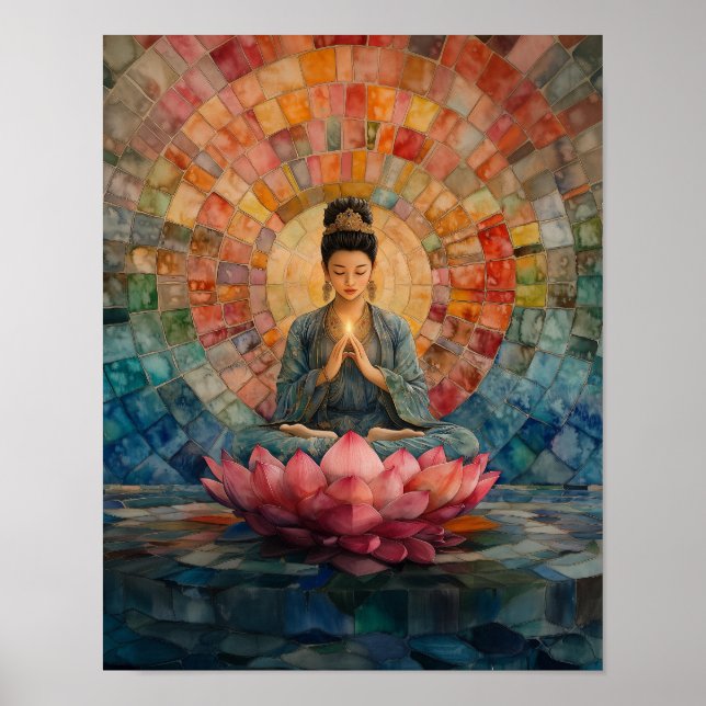 Buddhistische Göttin Guanyin Rainbow Mosaik Art Poster (Vorne)
