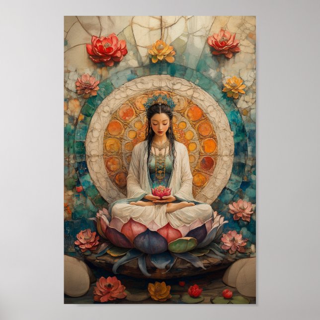 Buddhistische Göttin Quan Yin Portrait Malerei Art Poster (Vorne)