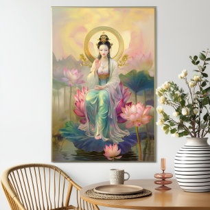 Buddhistische Göttin Quan Yin: Rosa Lotusgarten Poster