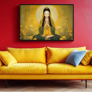 Buddhistische Göttin Yellow Tara Golden Portrait K Poster