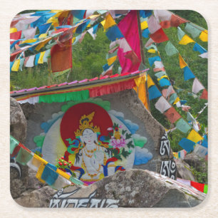 Buddhistische Malerei auf Felsen Rechteckiger Pappuntersetzer