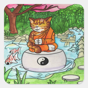 Buddhistische Tabby Meditation Cat Quadratischer Aufkleber