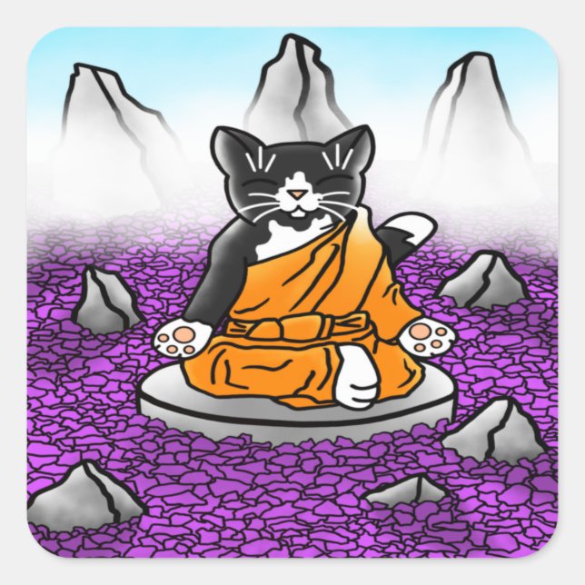 Buddhistische Tuxedo Meditation Cat Quadratischer Aufkleber (Vorderseite)