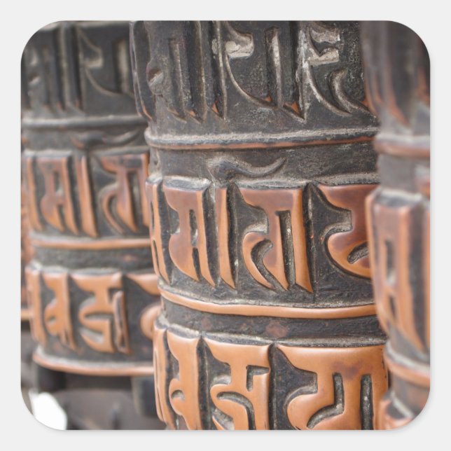 Buddhistischer Gebetsradaufkleber Quadratischer Aufkleber (Vorderseite)