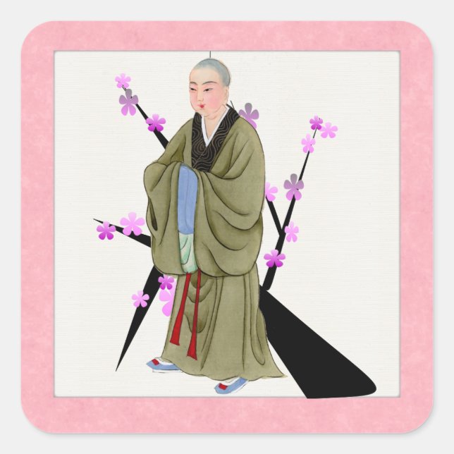 Buddhistischer Monk-Sticker Quadratischer Aufkleber (Vorderseite)