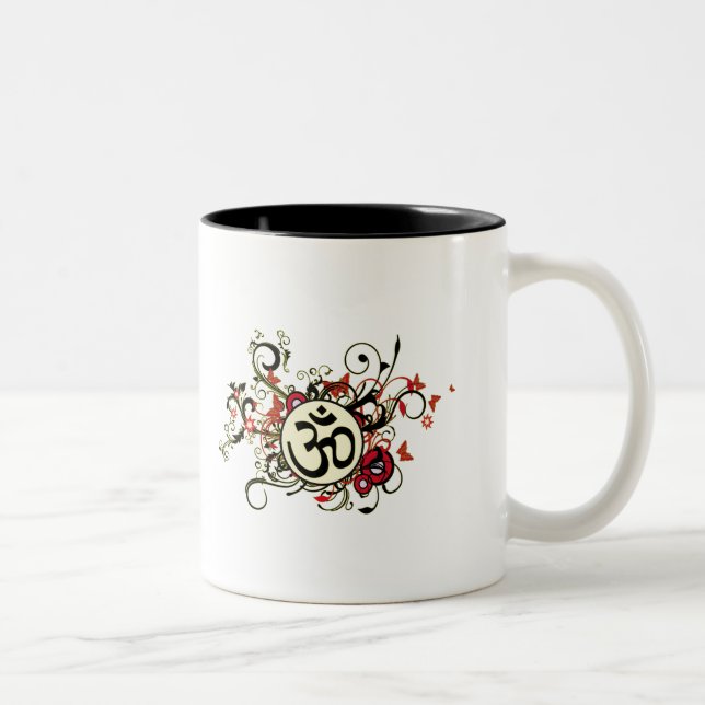 Buddhistisches Blumenom Zweifarbige Tasse (Rechts)