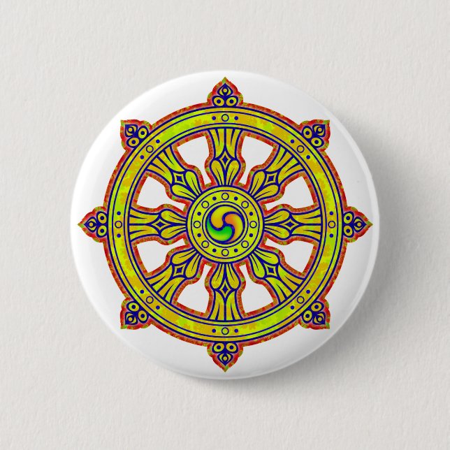 Buddhistisches Dharma Chakra Button (Vorderseite)