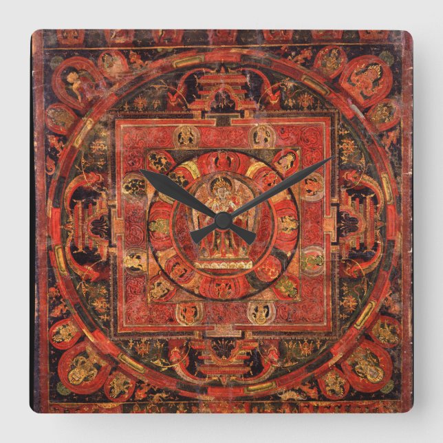 Buddhistisches Mandala des Mitgefühls Quadratische Wanduhr (Vorderseite)