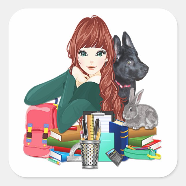Buddies Study Furry Friends Sticker, ZKOA Quadratischer Aufkleber (Vorderseite)