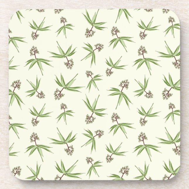 Budding Red Branches on cream - seamless pattern. Getränkeuntersetzer (Vorderseite)