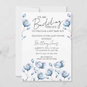 Budding With Joy Blue Baby shower Invitation