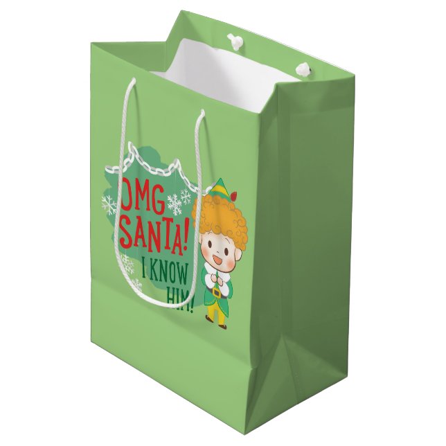 Buddy der Elf OMG Santa! Ich kenne ihn! Mittlere Geschenktüte (Vorderseite Schrägansicht)