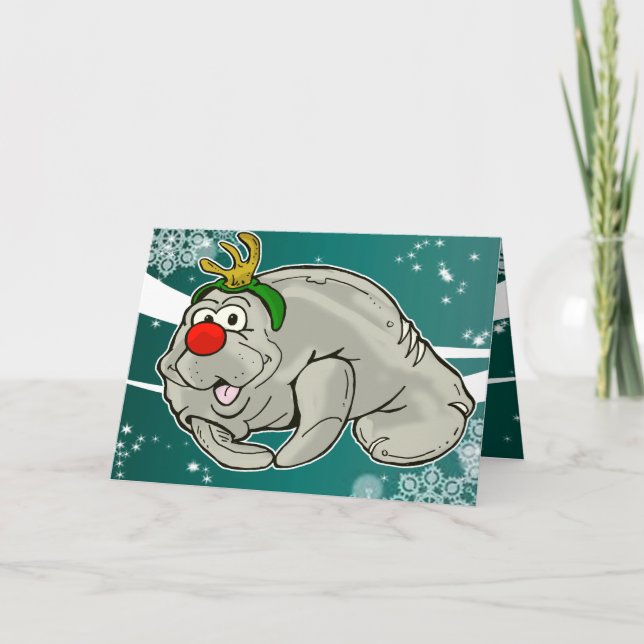 Buddy la carte de Noël Manatee à nez rouge (Devant)