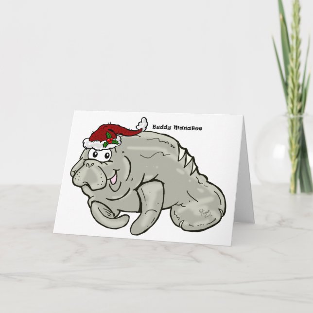 Buddy Manatee Carte de Noël BLANC (Devant)