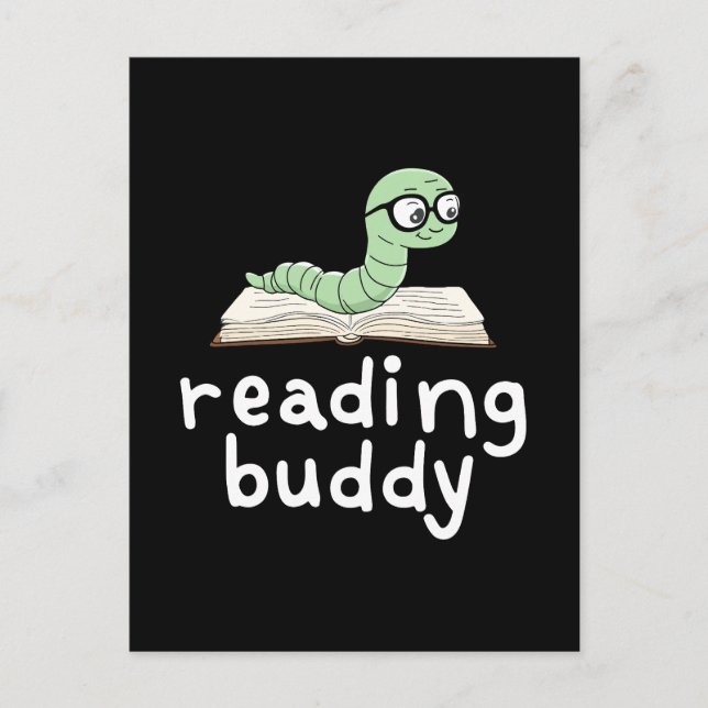 Buddy Niedlich Bookworm mit Buch lesen Postkarte (Vorderseite)