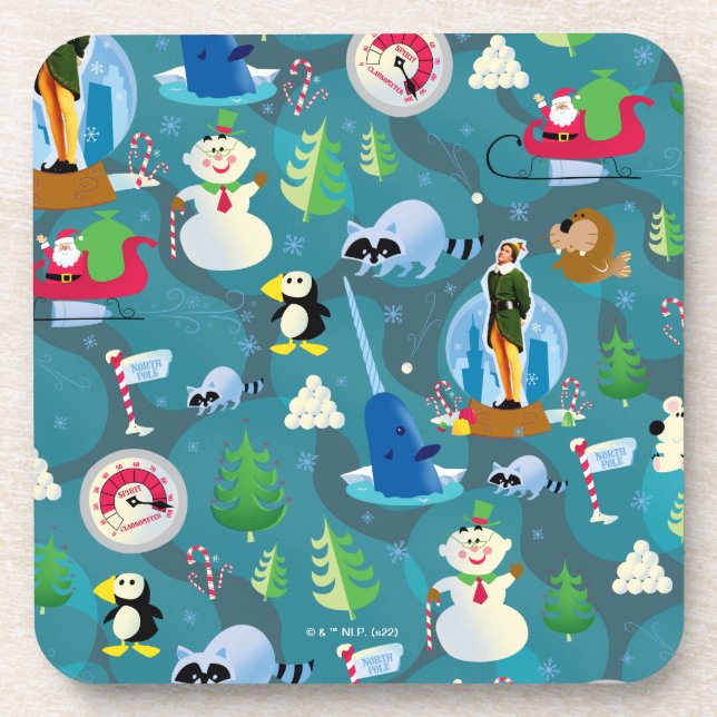 Buddy the Elf and Characters Aquamarin Pattern Getränkeuntersetzer (Vorderseite)